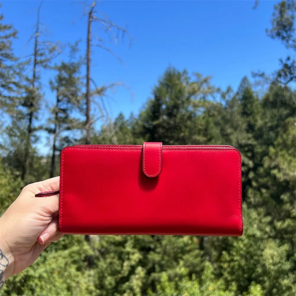 COACH Bifold Wallet Red Smooth Leather Wallet with Gold Hardware AUTHENTIC